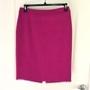 Ann Taylor Fuchsia Ponte Pencil Skirt with Pompom Trim Sz 8